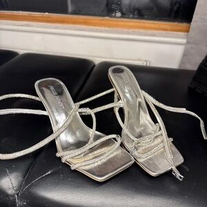 Glamorous Silver Strappy Heels